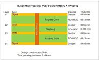 PCB 4 слоев высокочастотный на 2 ядрах 32mil 0.813mm RO4003C и 12mil RO4450F для муфты ультравысокой частоты